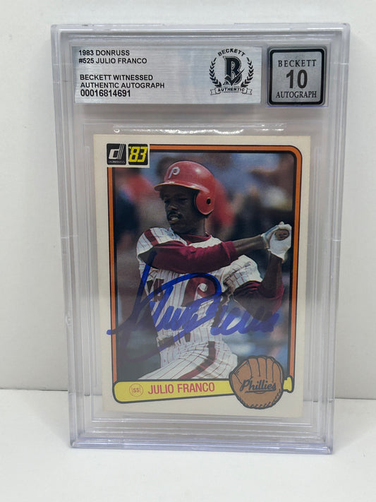 1983 Donruss Julio Franco #525 Auto Beckett Witnessed Beckett 10 Autograph (4691)