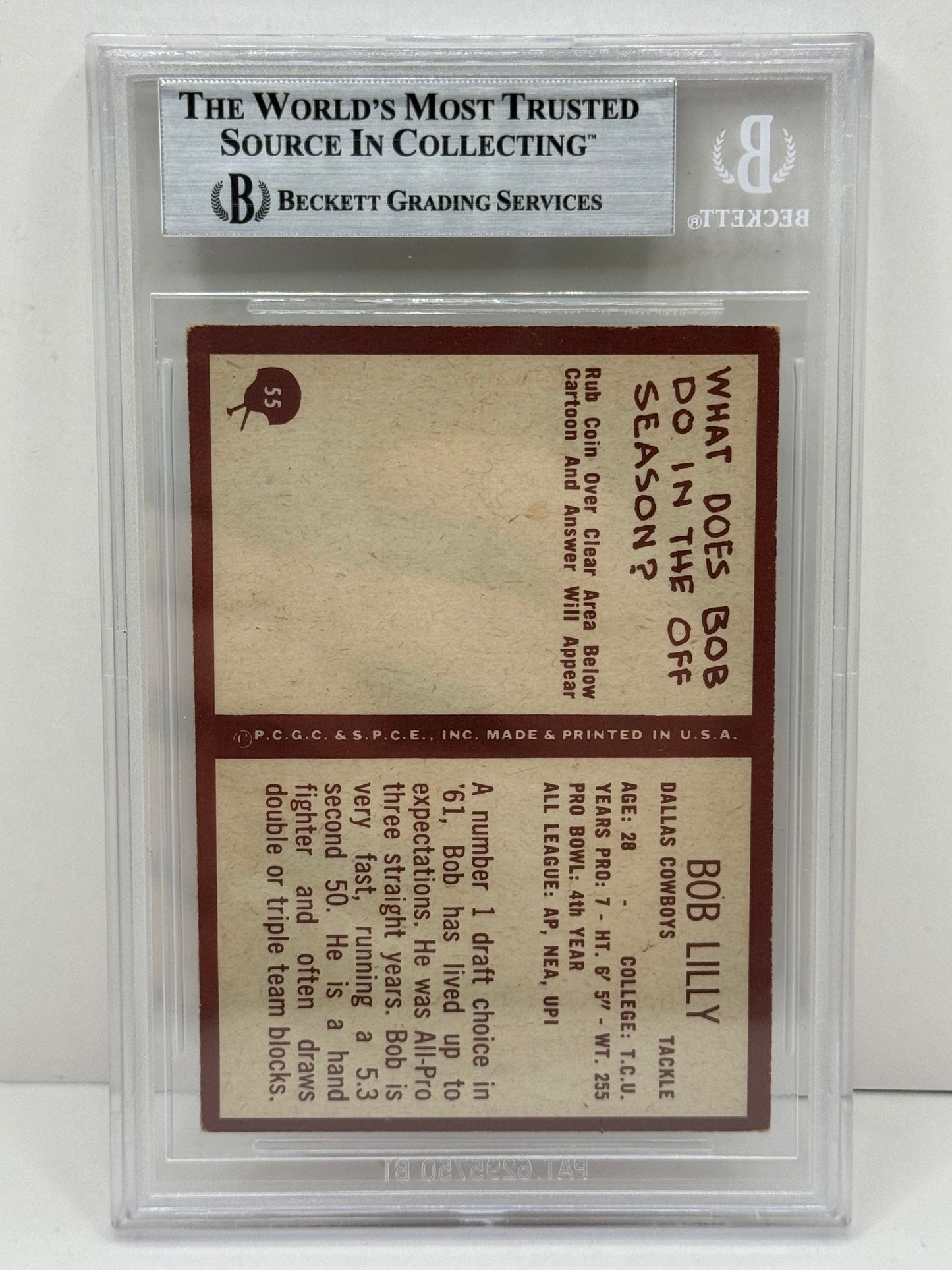 1967 Philadelphia Bob Lilly #55 Beckett Witnessed Beckett Authentic (4995)