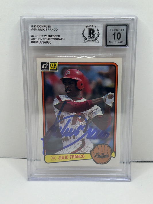 1983 Donruss Julio Franco #525 Auto Beckett Witnessed Beckett 10 Autograph (4690)