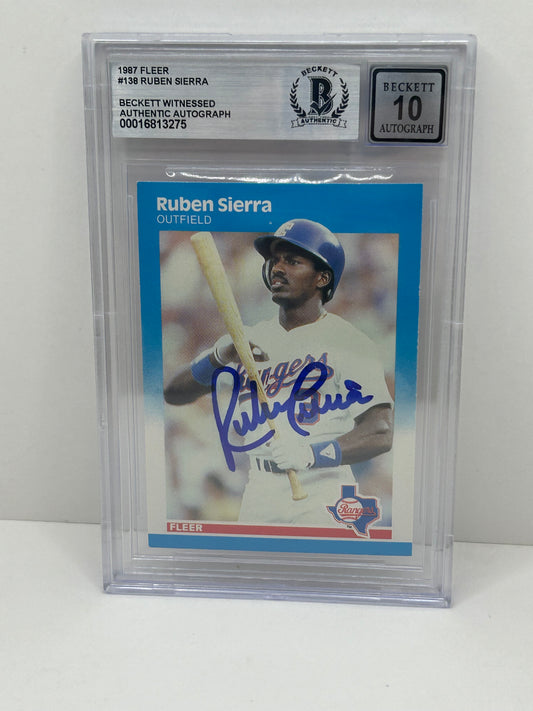 1987 Fleer Ruben Sierra #138 Auto Beckett Witnessed Beckett 10 Auto (3275)