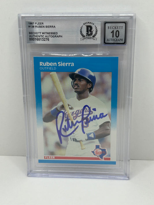 1987 Fleer  Ruben Sierra #138 Auto Beckett Witnessed Beckett 10 Auto (3276)