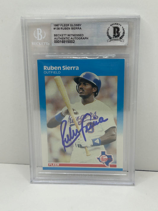 1987 Fleer Glossy Ruben Sierra #138 Auto Beckett Witnessed Beckett Authentic (5002)
