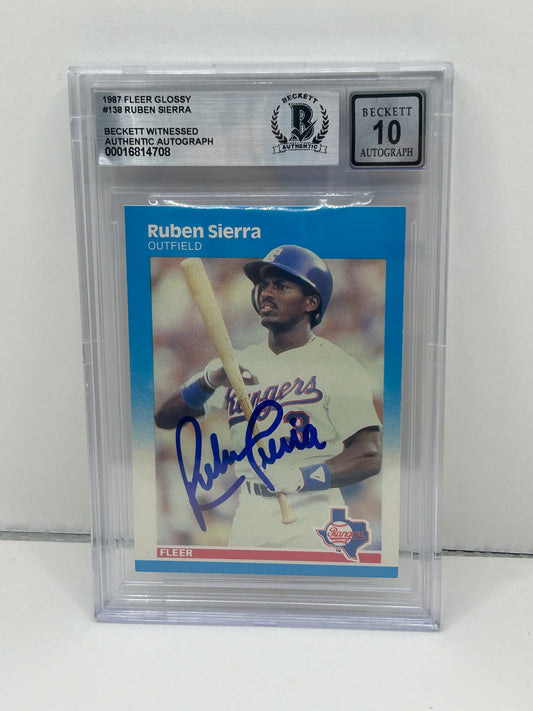 1987 Fleer Glossy Ruben Sierra #138 Auto Beckett Witnessed Beckett 10 Auto (4708)