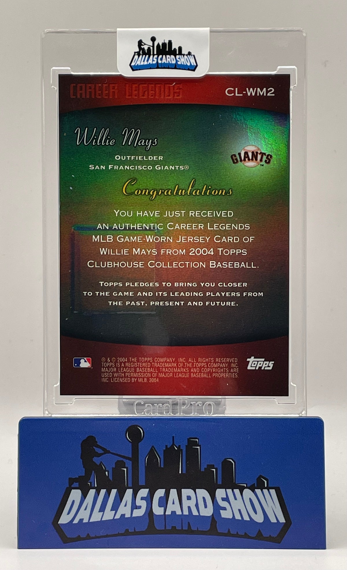 2004 Topps #CL-WM2 Willie Mays Career Legends Game Used Relic  /141