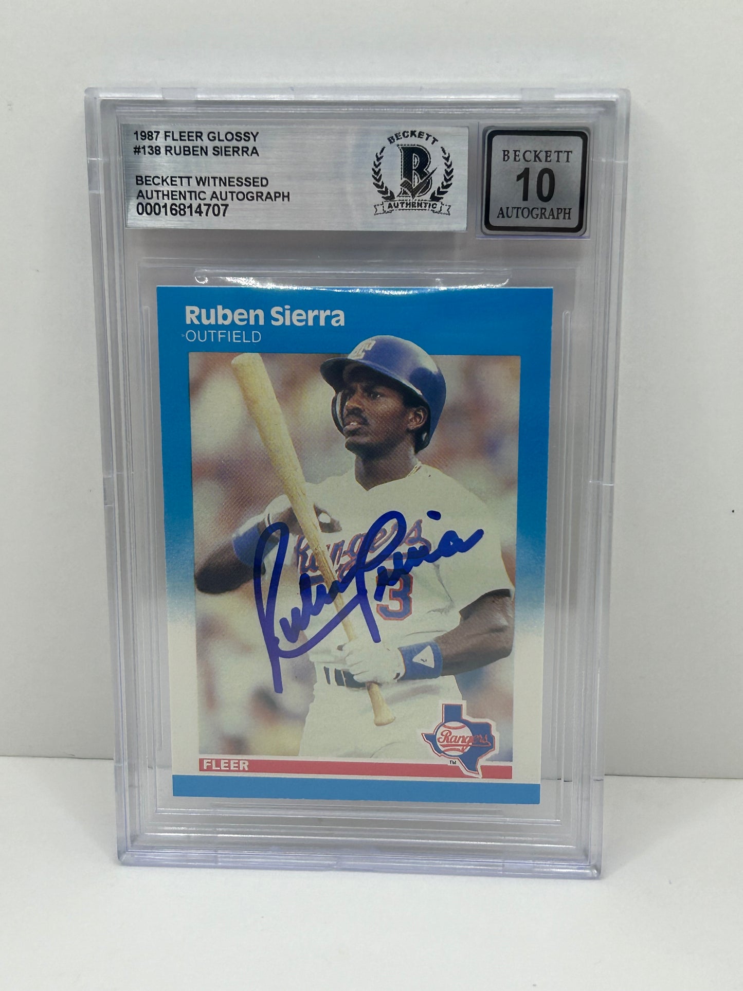 1987 Fleer Glossy Ruben Sierra #138 Auto Beckett Witnessed Beckett 10 Auto (4707)
