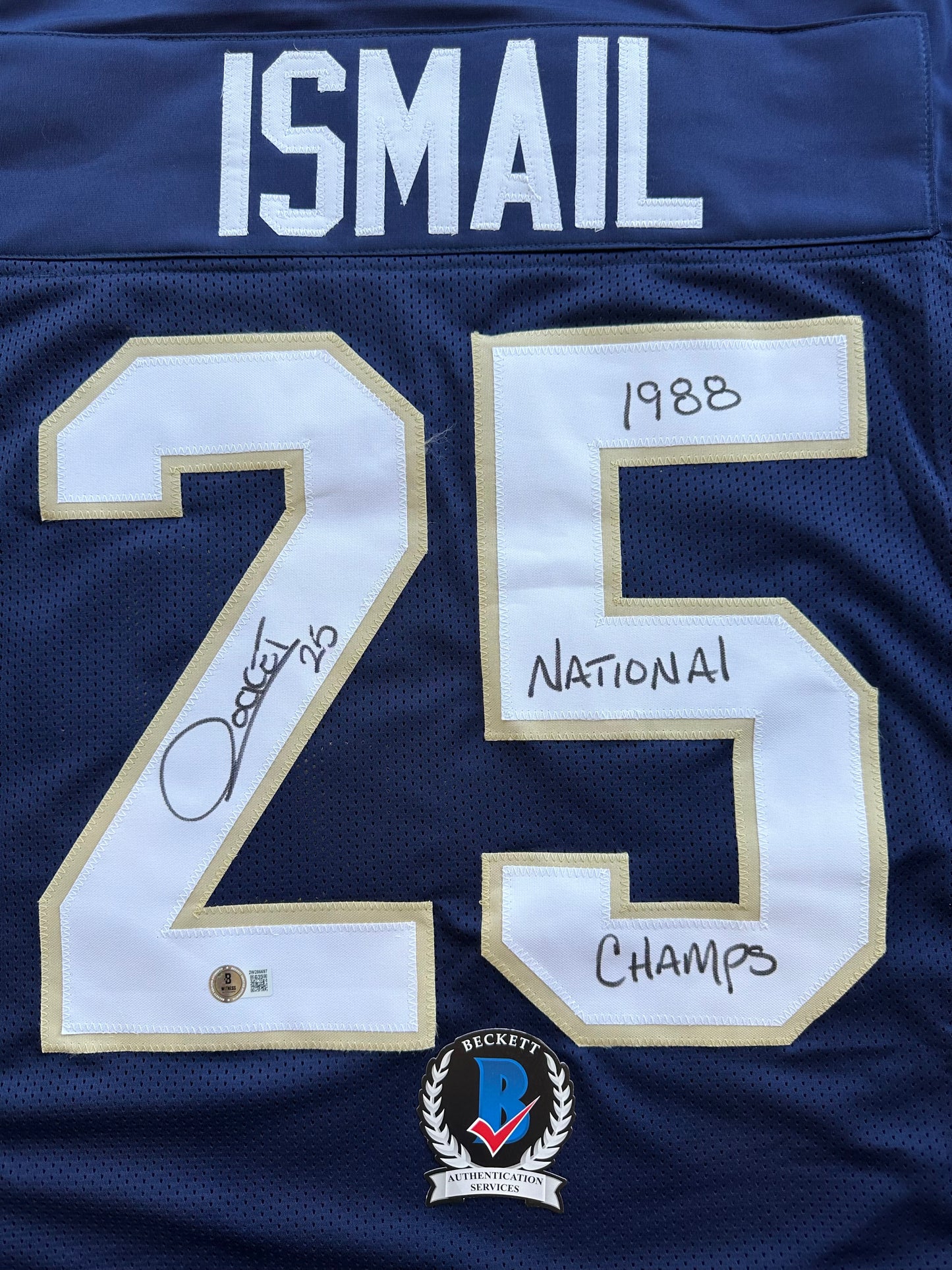 RAGHIB ROCKET ISMAIL NOTRE DAME SIGNED JERSEY w/1988 National Champs BAS