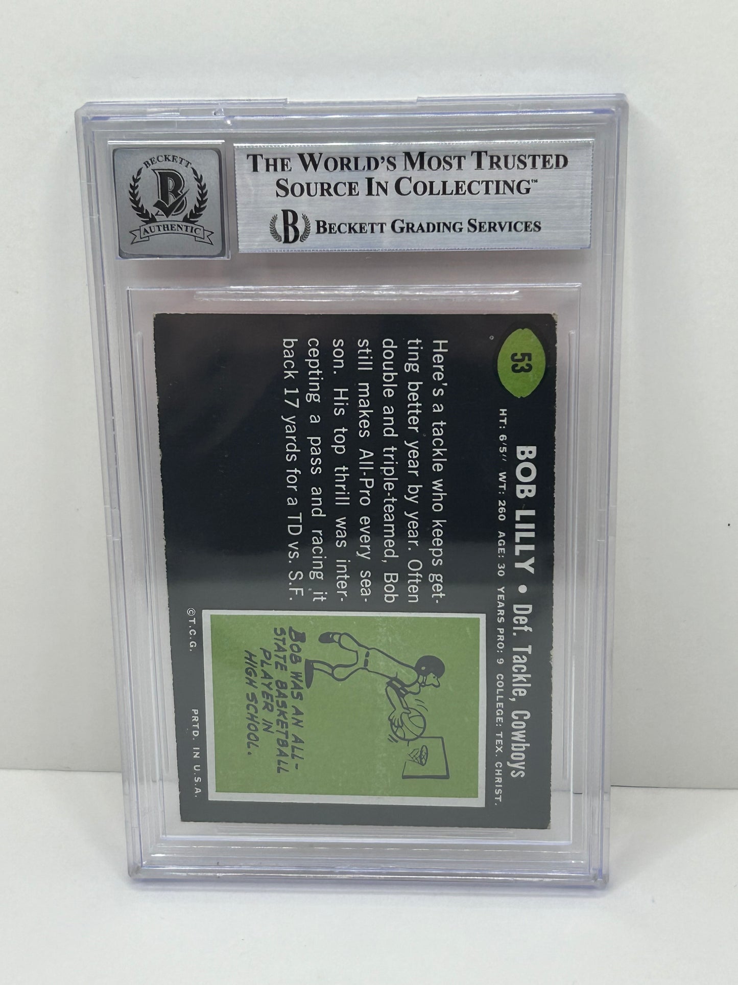 1969 Topps Bob Lilly #53 Auto Beckett Witnessed Beckett 10 Autograph (4699)