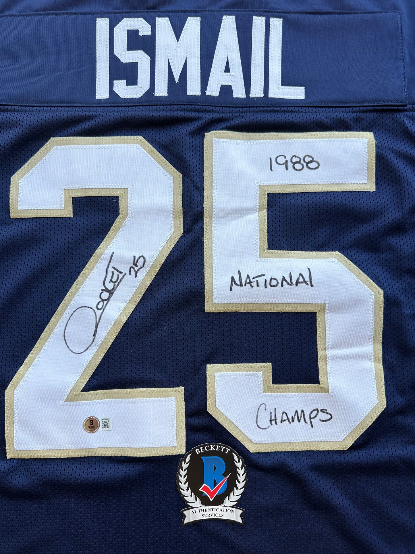 RAGHIB ROCKET ISMAIL NOTRE DAME SIGNED JERSEY w/1988 National Champs BAS