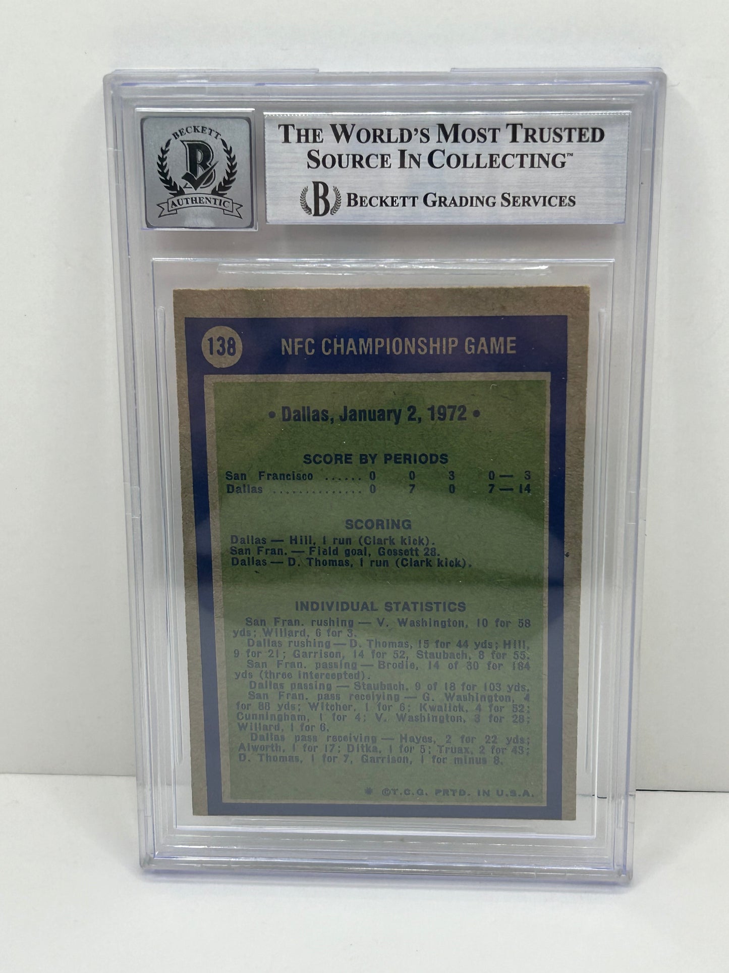 1972 Topps Bob Lilly #138 Auto Beckett 10 Autograph (3268)