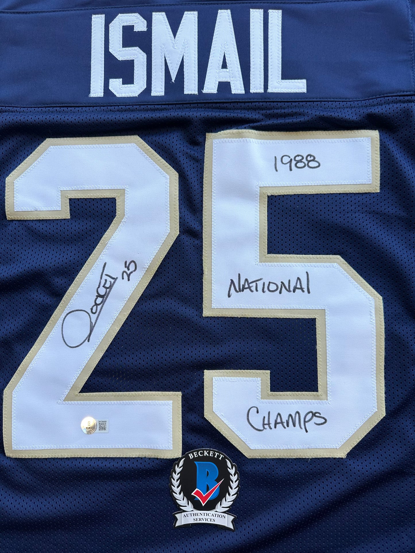 RAGHIB ROCKET ISMAIL NOTRE DAME SIGNED JERSEY w/1988 National Champs BAS