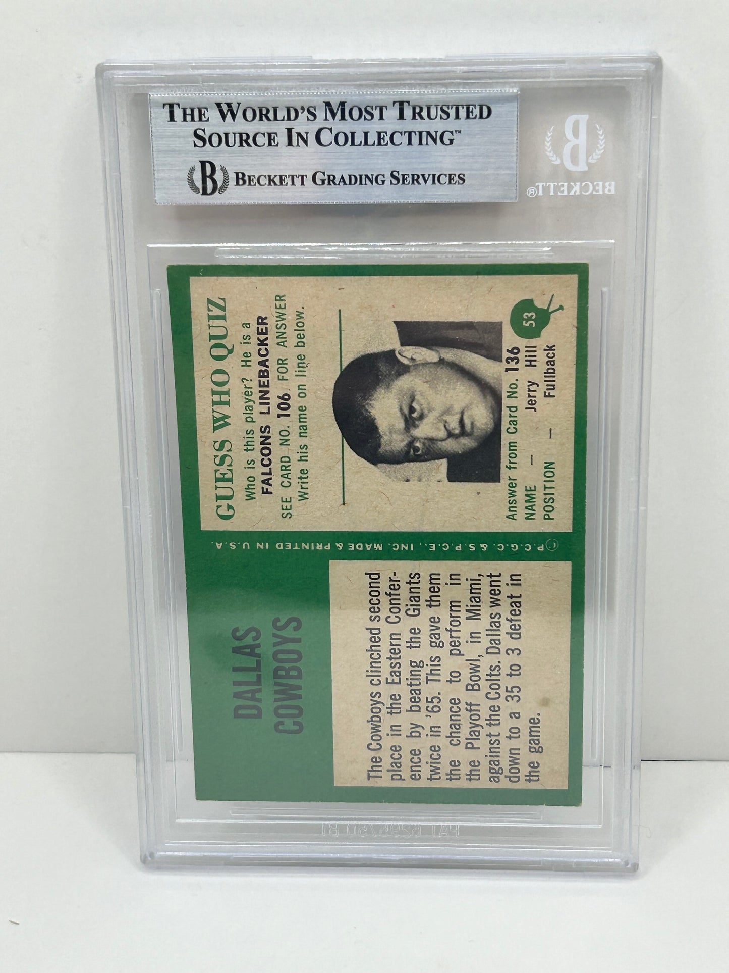 1966 Philadelphia Bob Lilly #53 Auto Beckett Witnessed Beckett Authentic  (4833)