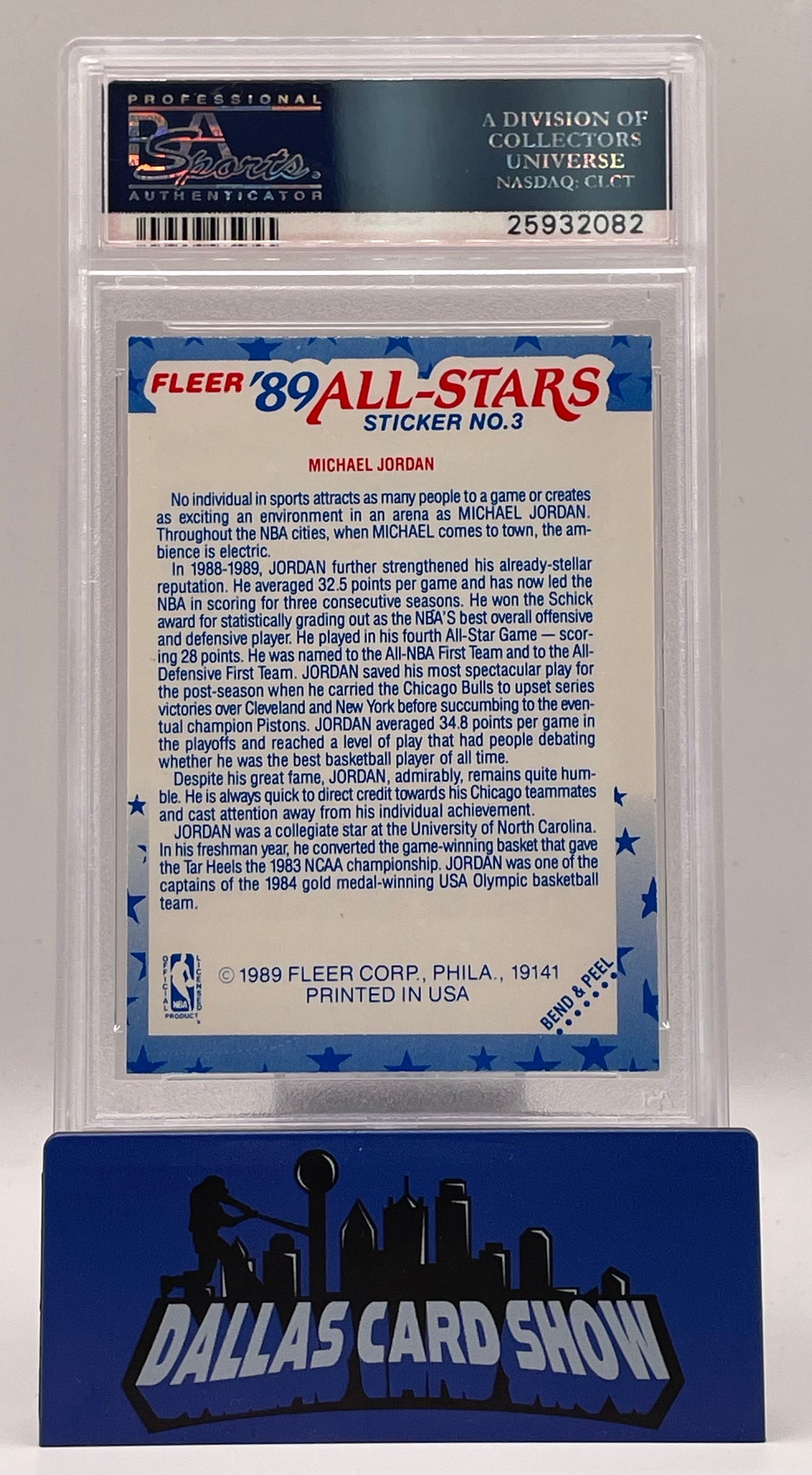 1989 Fleer Sticker #3 Michael Jordan PSA 8
