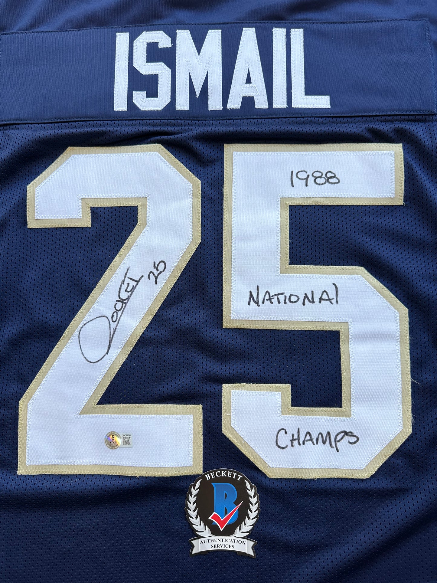 RAGHIB ROCKET ISMAIL NOTRE DAME SIGNED JERSEY w/1988 National Champs BAS