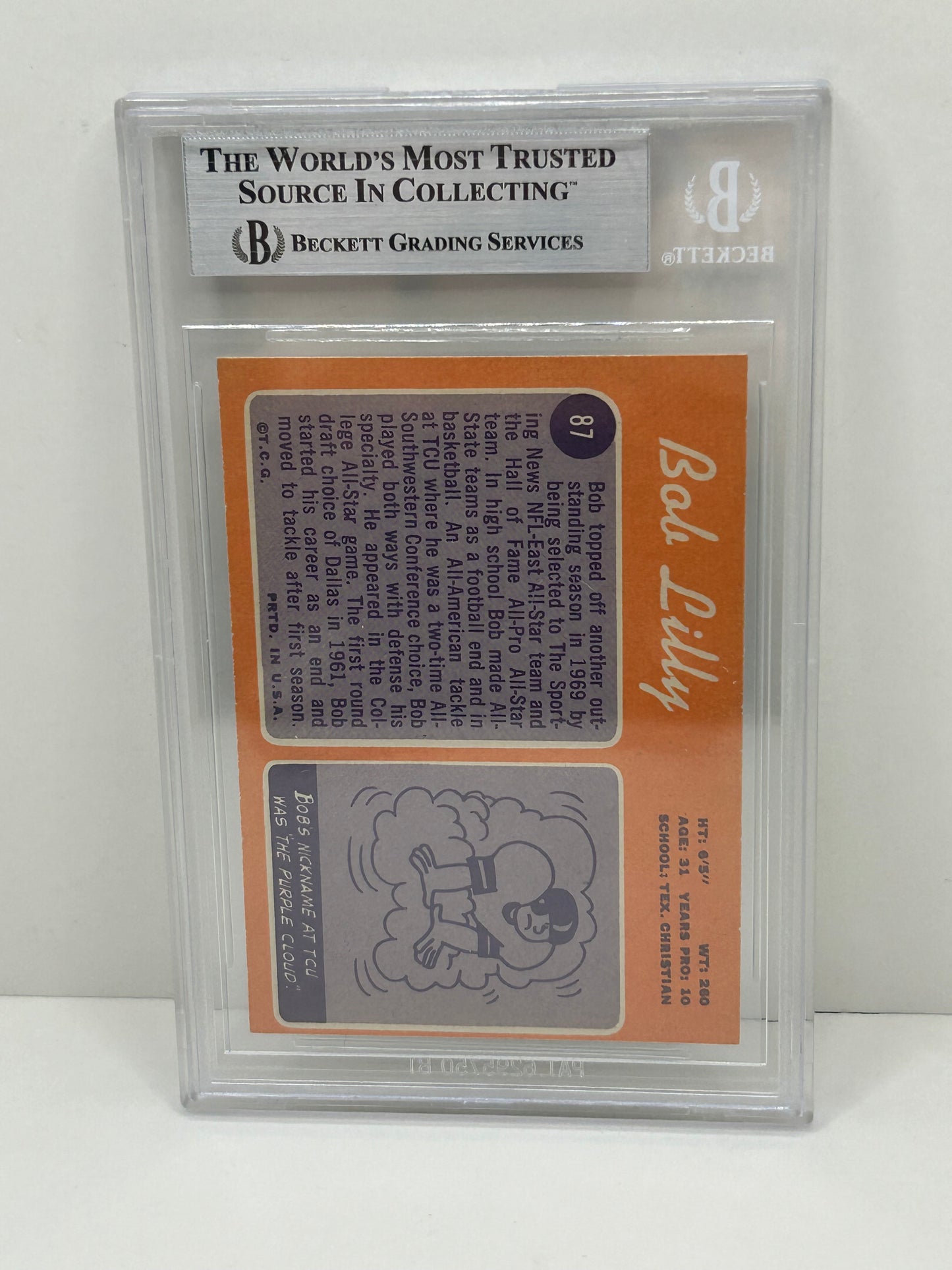 1970 Topps Bob Lilly #87 Beckett Witnessed Beckett 10 Autograph (4996)