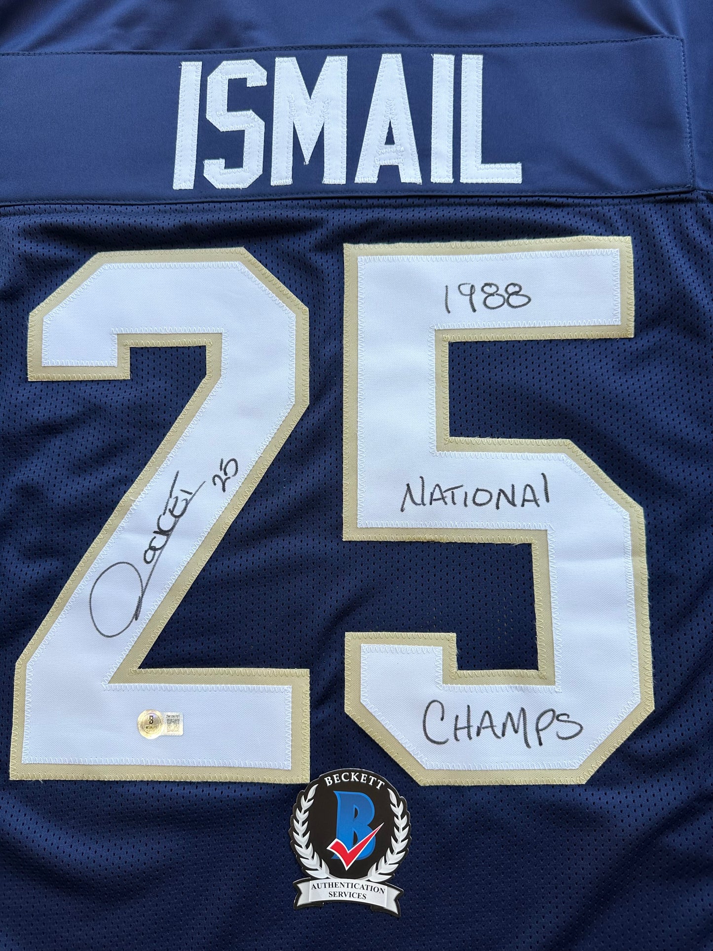RAGHIB ROCKET ISMAIL NOTRE DAME SIGNED JERSEY w/1988 National Champs BAS
