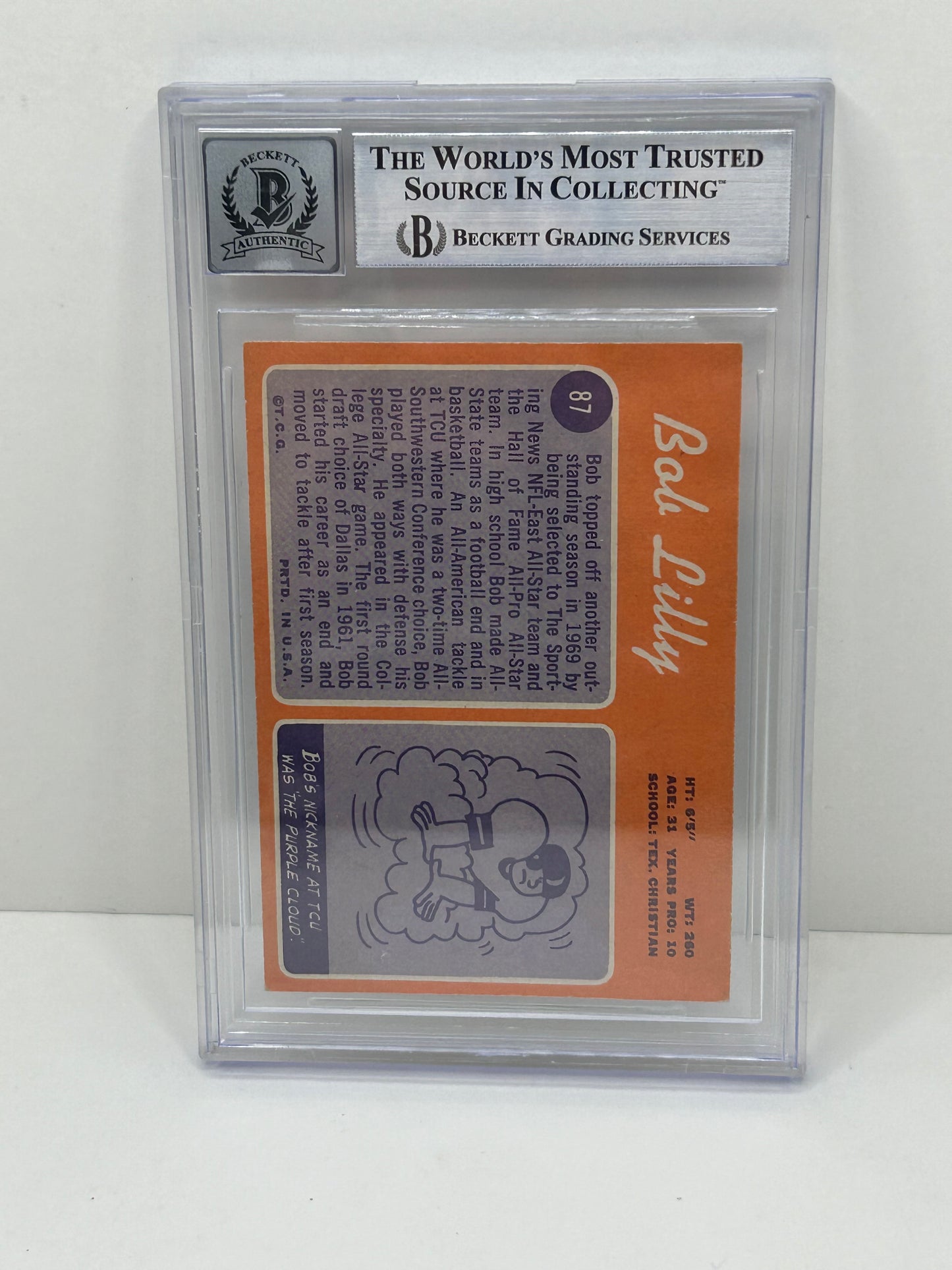 1970 Topps Bob Lilly #87 Beckett Witnessed Beckett 10 Autograph (3271)