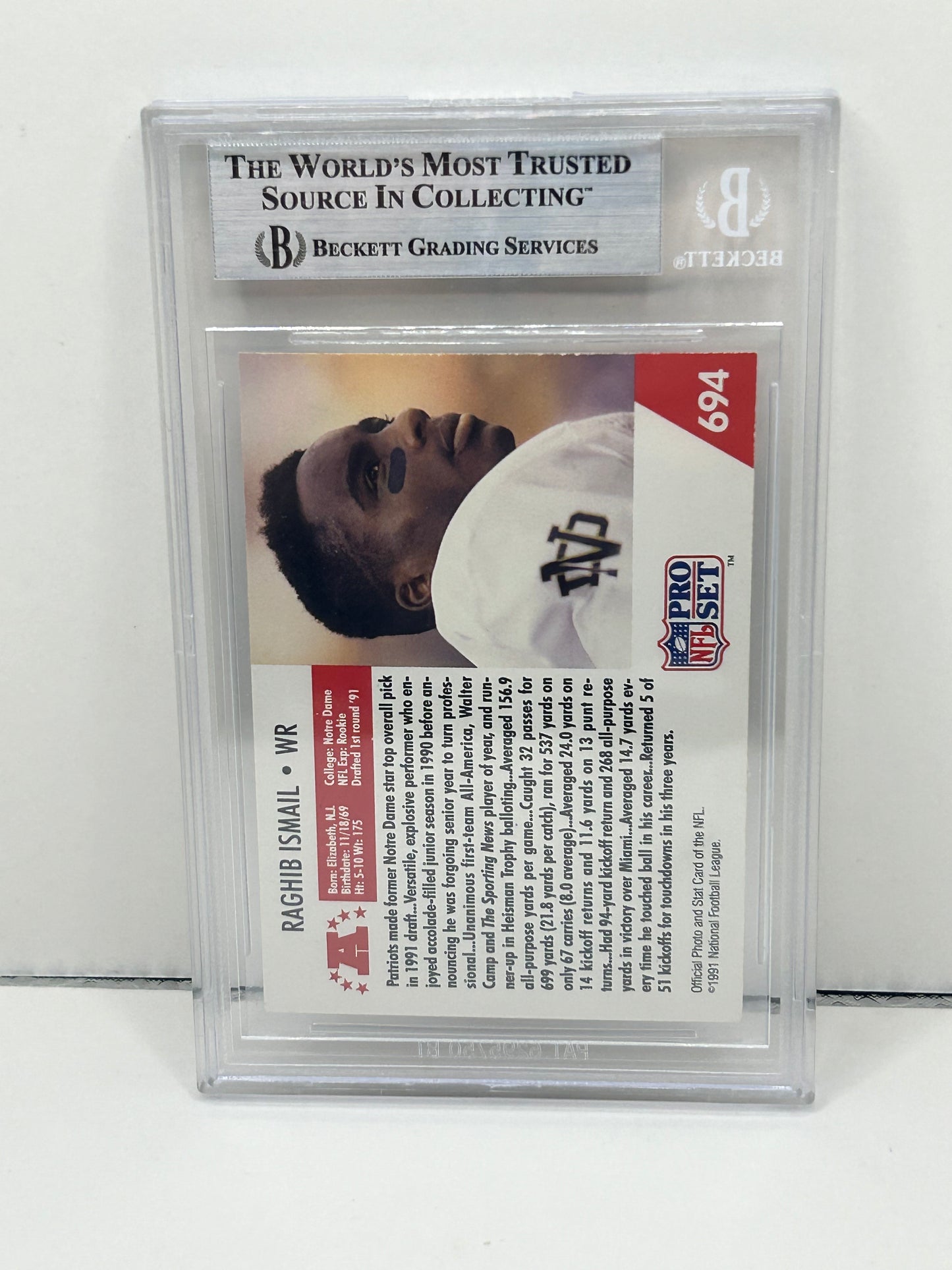 1991 Pro Set Raghib "Rocket" Ismail #694E Draft Day Beckett Witnessed Beckett Authentic (5005)