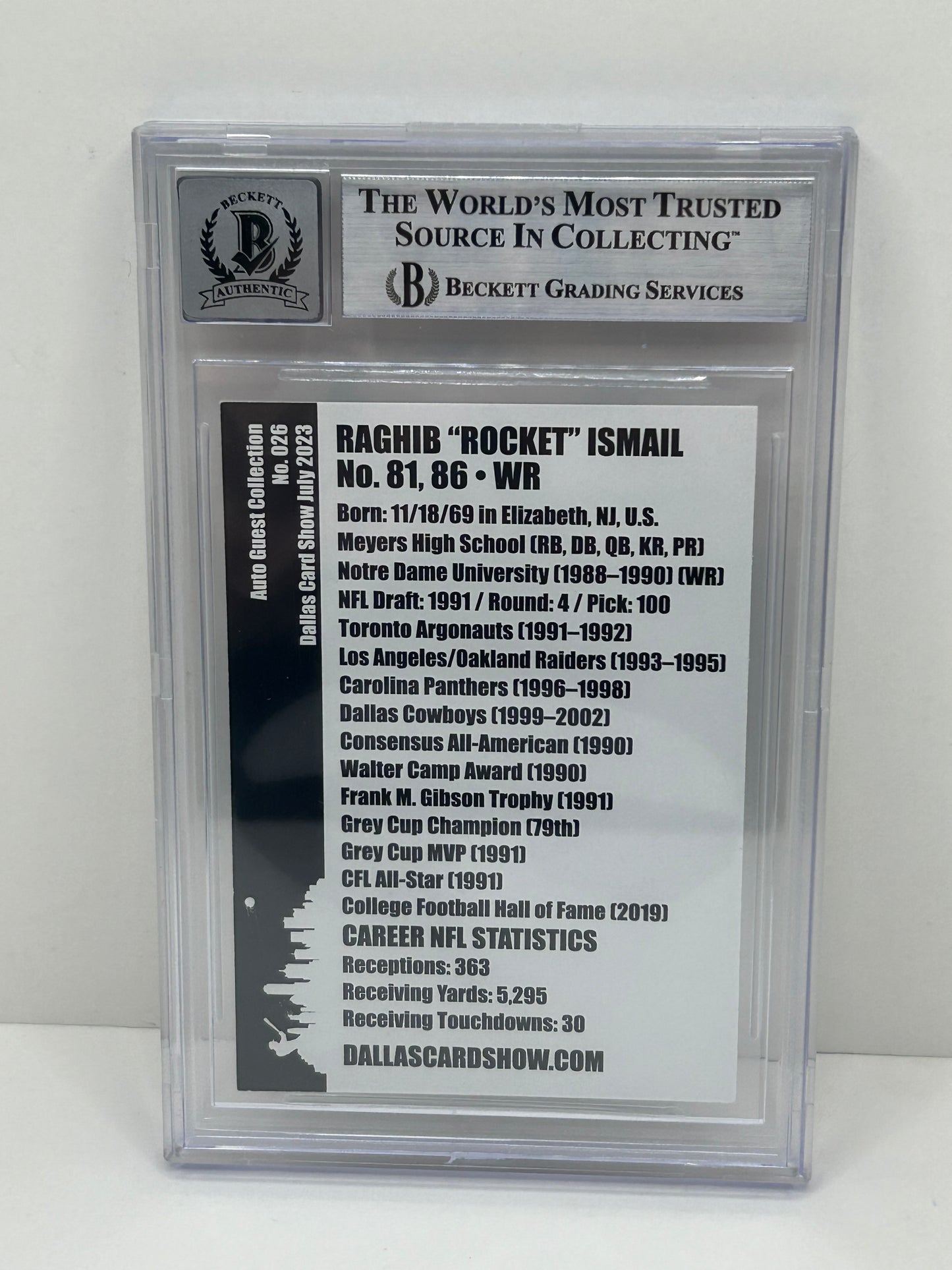 2023 Dallas Card Show Raghib "Rocket" Ismail #26 July Auto Guest Collection Beckett 10 Auto (3901)