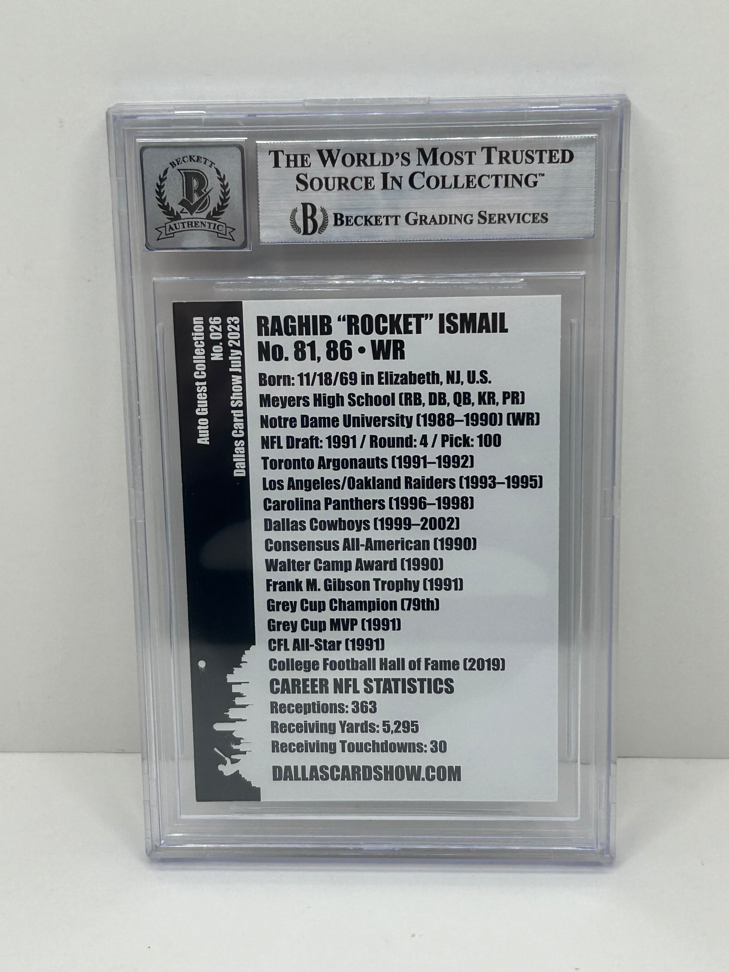 2023 Dallas Card Show Raghib "Rocket" Ismail #26 July Auto Guest Collection Beckett 10 Auto (3902)