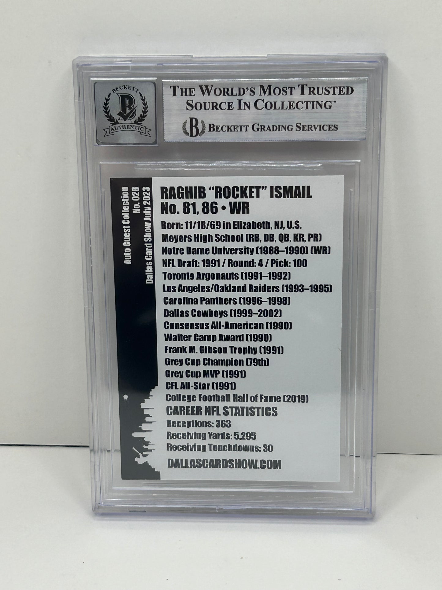2023 Dallas Card Show Raghib "Rocket" Ismail #26 July Auto Guest Collection Beckett 10 Auto(3900)