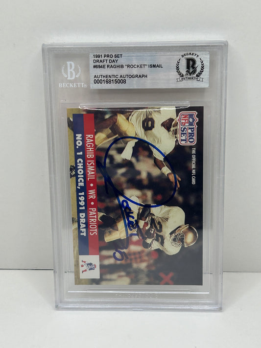 1991 Pro Set Raghib "Rocket" Ismail #694E Draft Day Beckett Witnessed Beckett Authentic (5008)