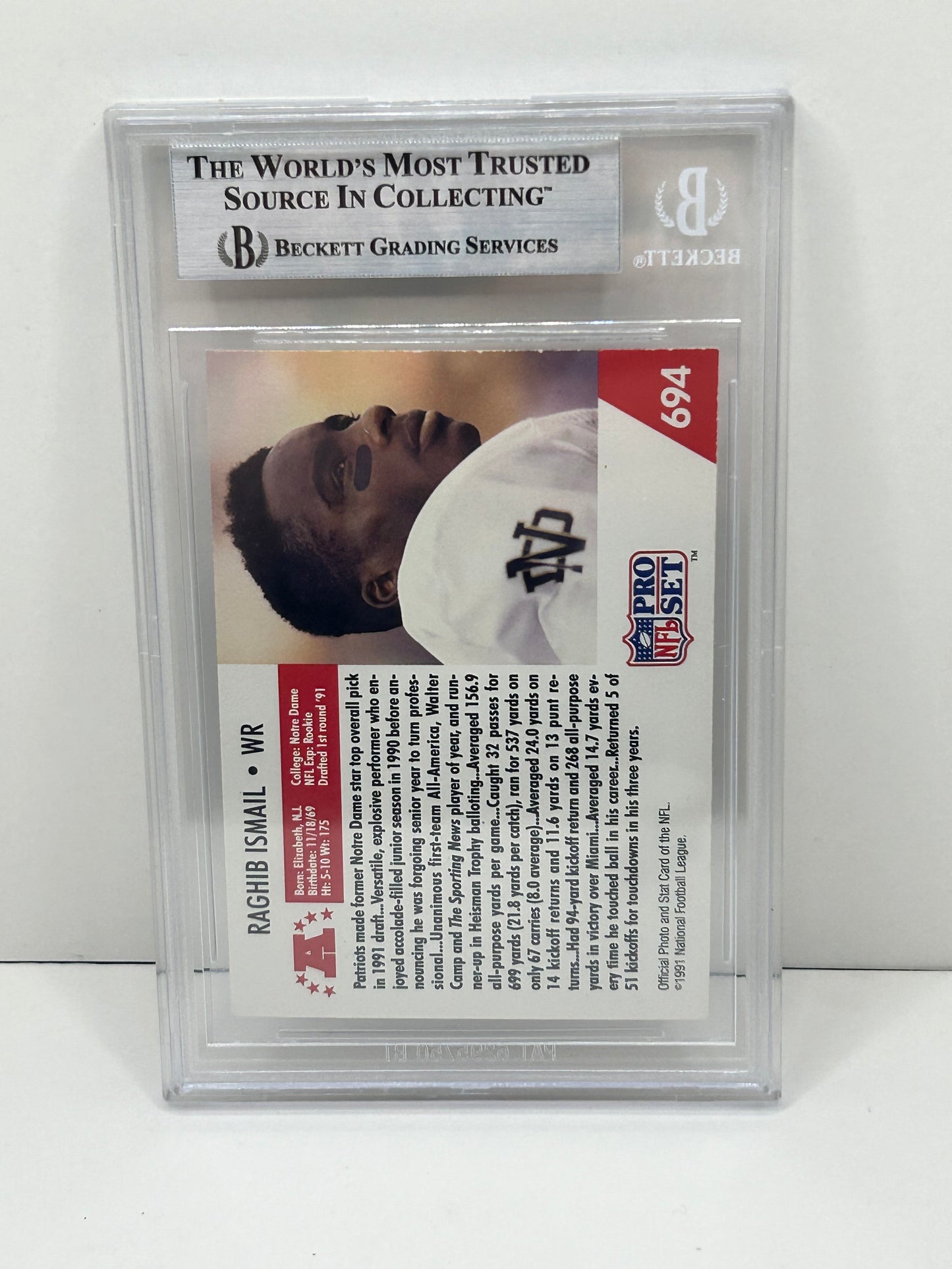 1991 Pro Set Raghib "Rocket" Ismail #694E Draft Day Beckett Witnessed Beckett Authentic (5006)