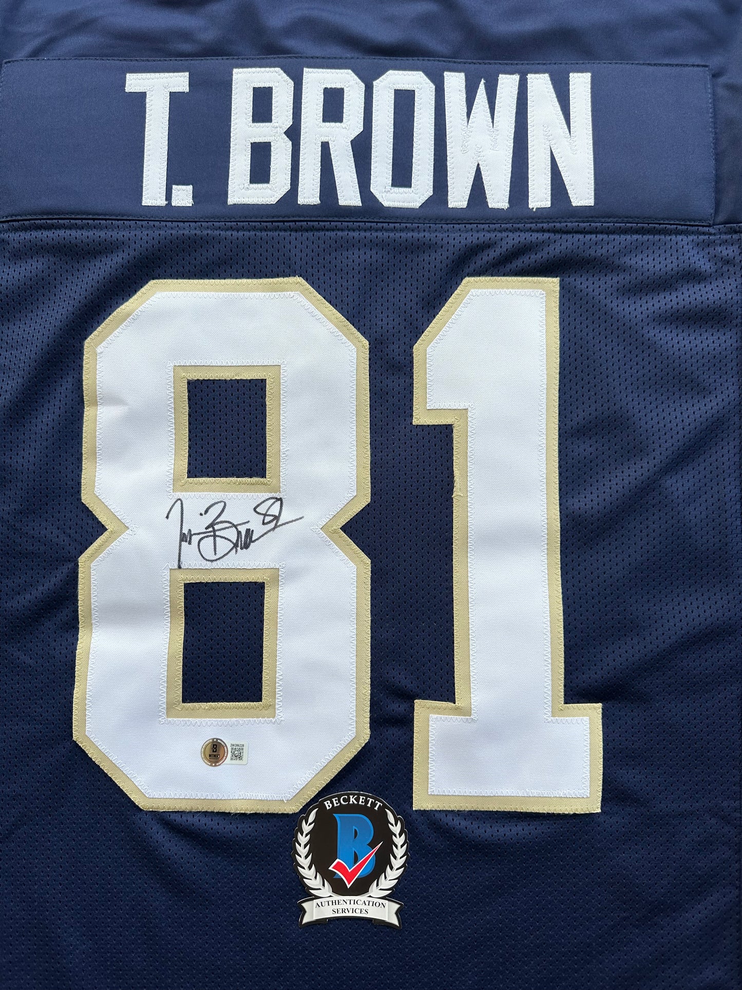 TIM BROWN NOTRE DAME FIGHTING IRISH SIGNED JERSEY XL Raiders Bucs BAS COA
