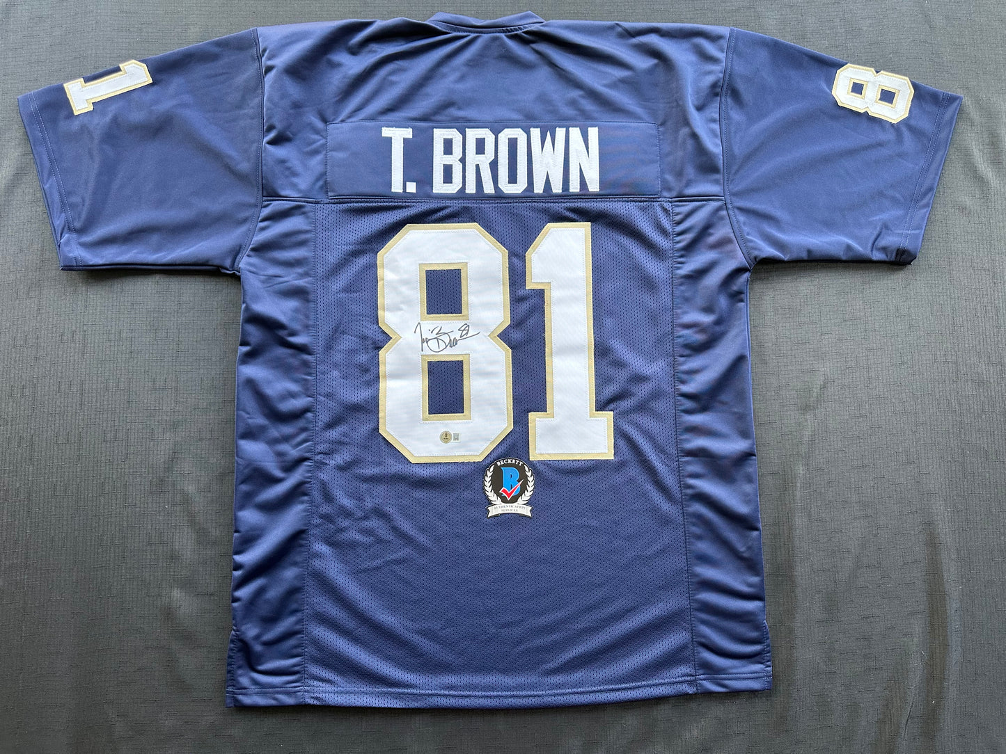 TIM BROWN NOTRE DAME FIGHTING IRISH SIGNED JERSEY XL Raiders Bucs BAS COA