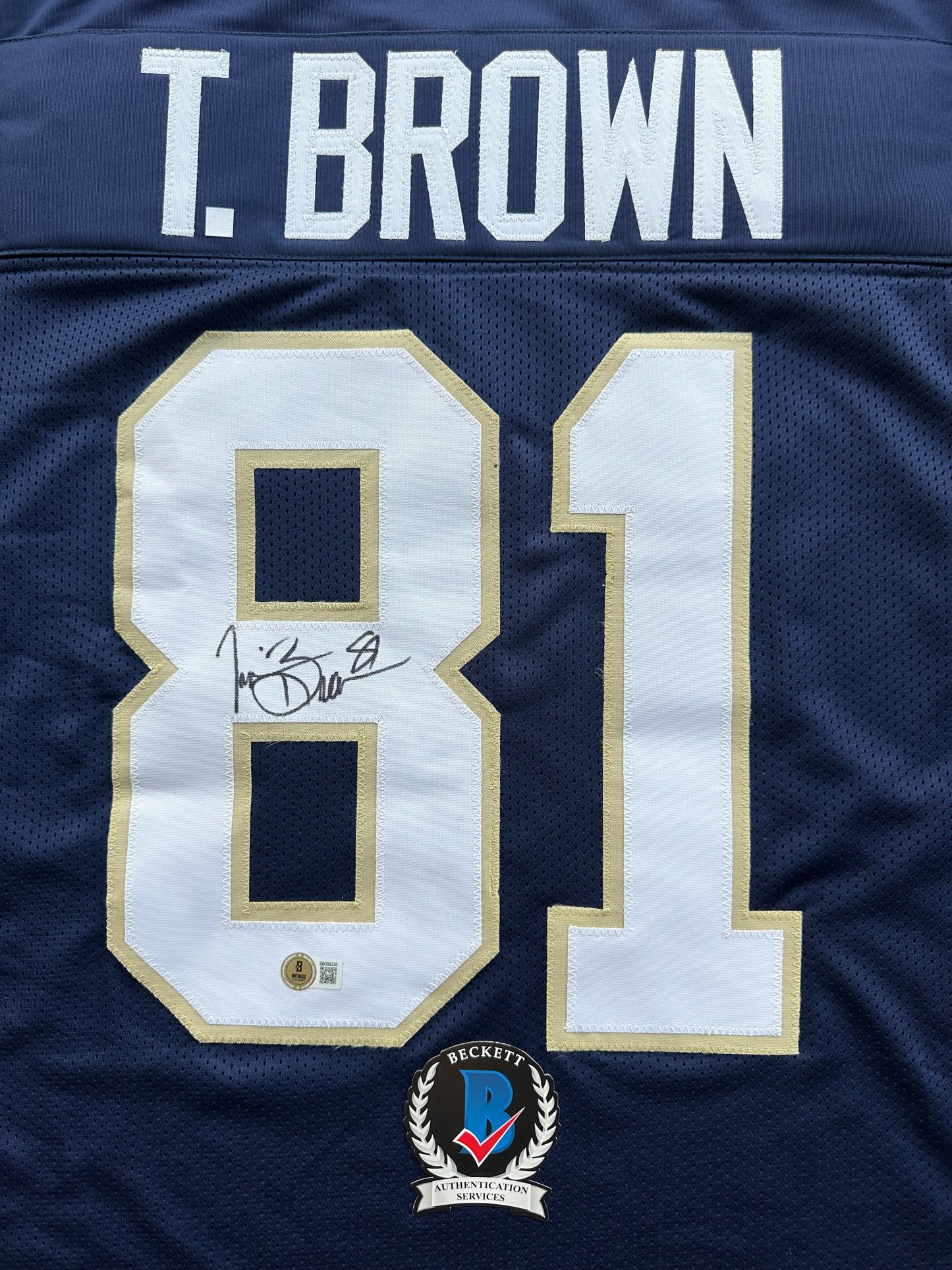 TIM BROWN NOTRE DAME FIGHTING IRISH SIGNED JERSEY XL Raiders Bucs BAS COA
