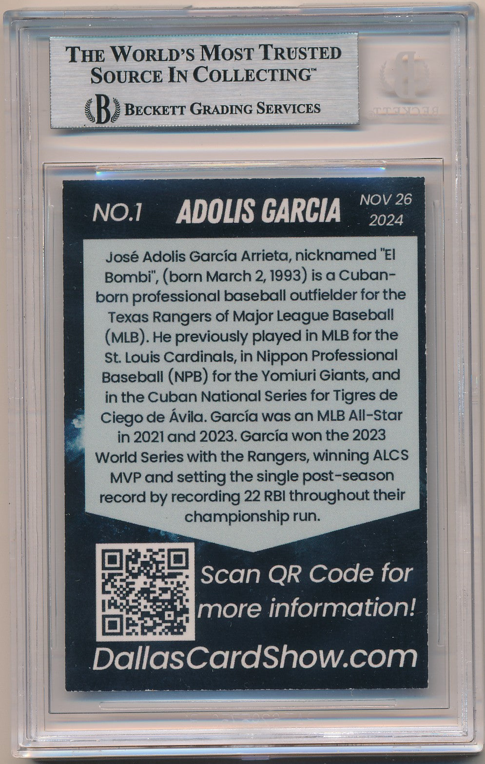 2024 DALLAS CARD SHOW #1 ADOLIS GARCIA AUTHENTIC AUTO BAS