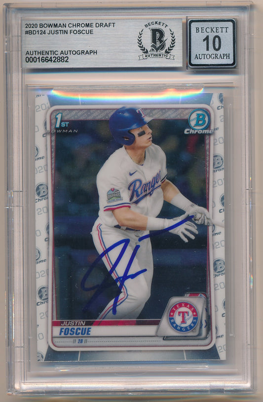 2020 BOWMAN CHROME DRAFT #BD124 JUSTIN FOSCUE AUTHENTIC AUTO BAS 10