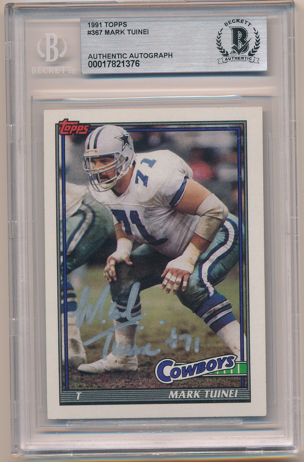 1991 TOPPS #367 MARK TUINEI AUTHENTIC AUTO BAS