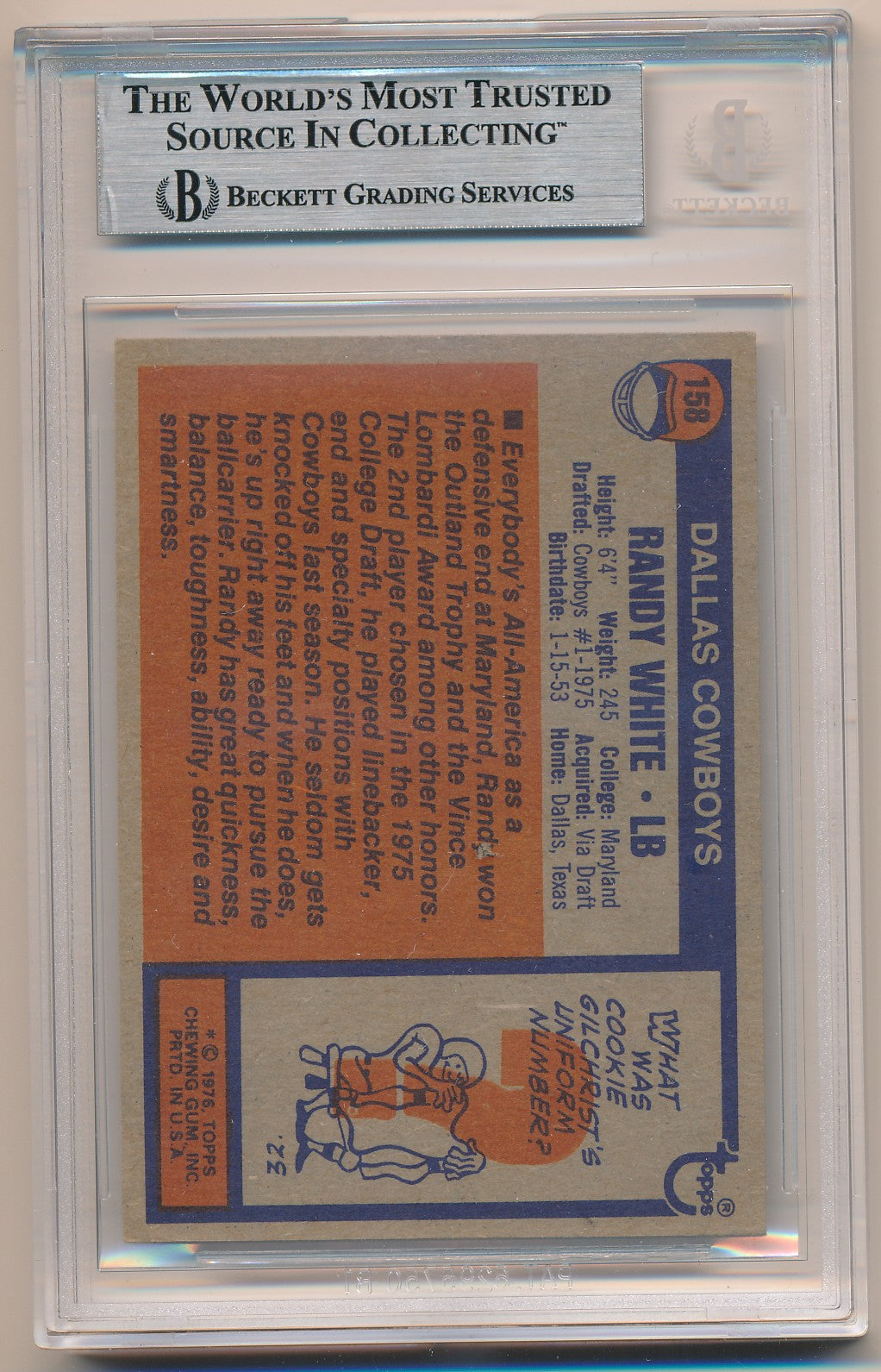 1976 TOPPS #158 RANDY WHITE AUTHENTIC AUTO BAS