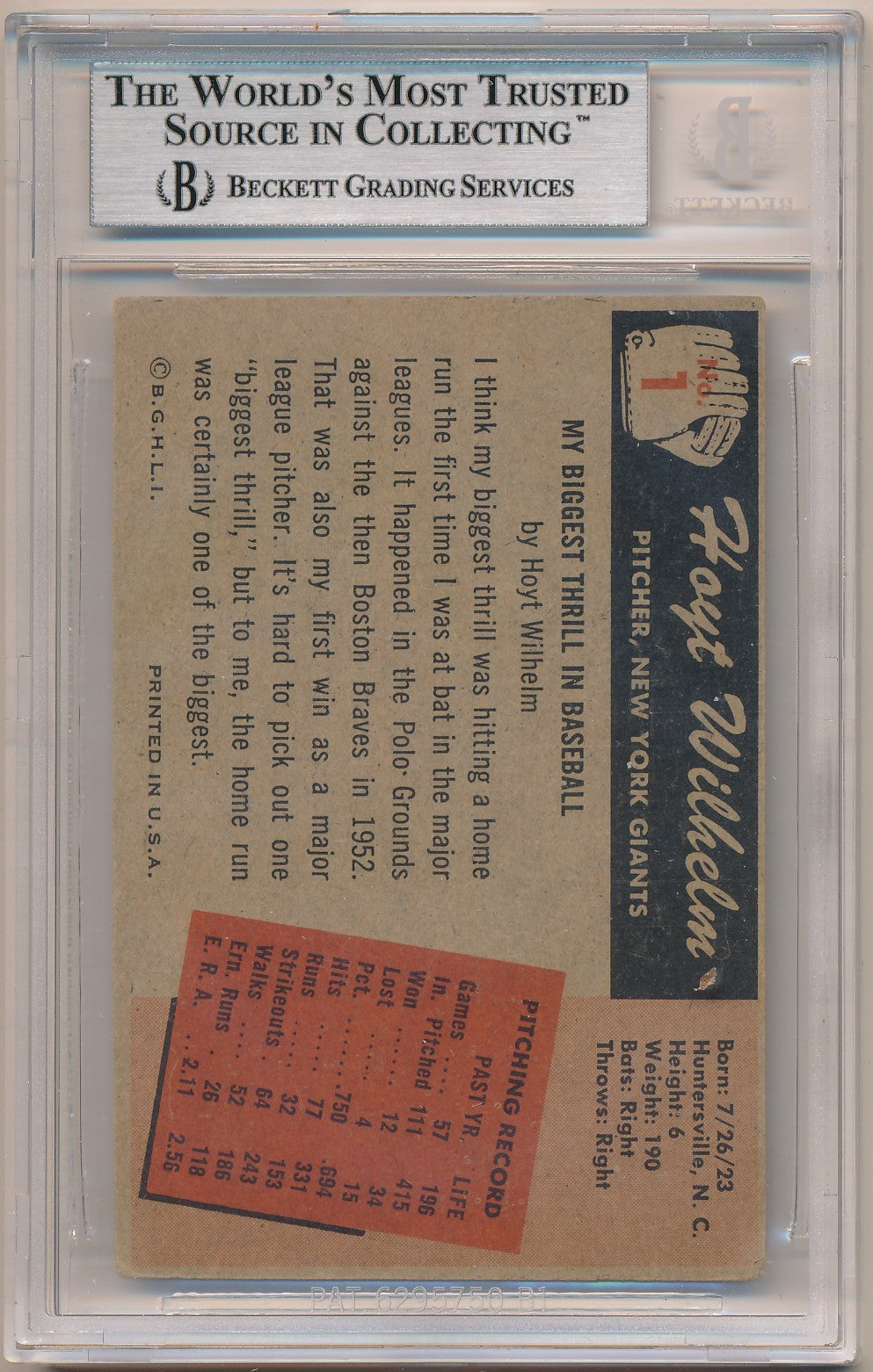 1955 BOWMAN #1 HOYT WILHELM AUTHENTIC AUTO