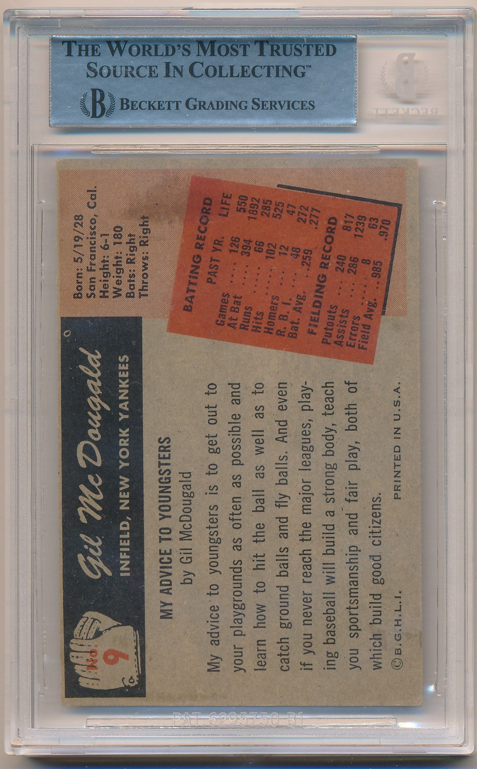 1955 BOWMAN #9 GIL MCDOUGALD AUTHENTIC AUTO BAS