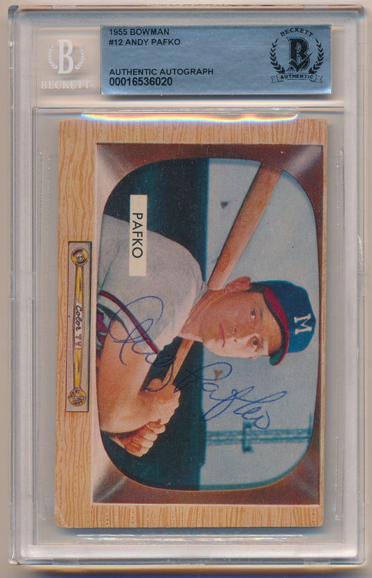 1955 BOWMAN #12 ANDY PAFKO AUTHENTIC AUTO