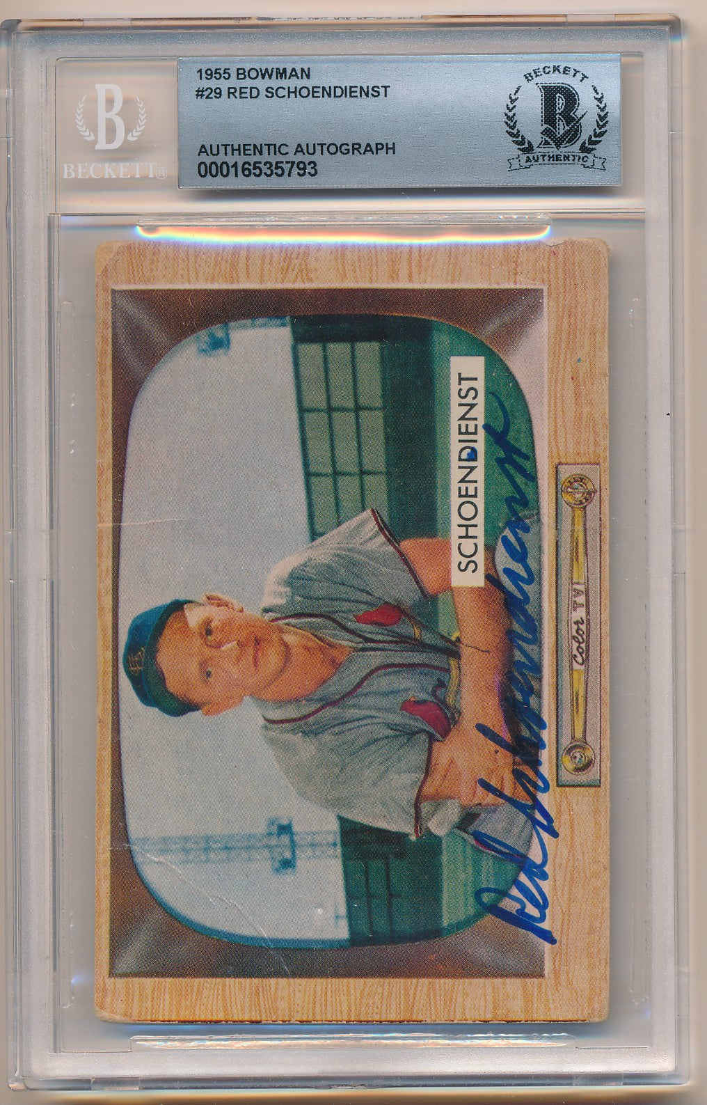 1955 BOWMAN #29 RED SCHOENDIENST AUTHENTIC AUTO BAS