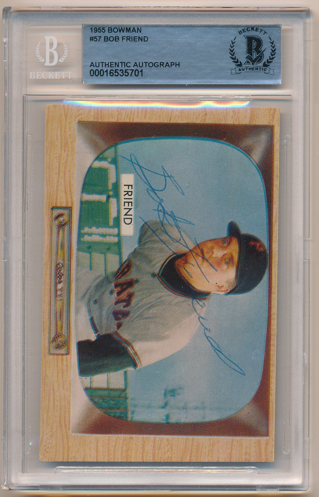 1955 BOWMAN #57 BOB FRIEND AUTHENTIC AUTO BAS