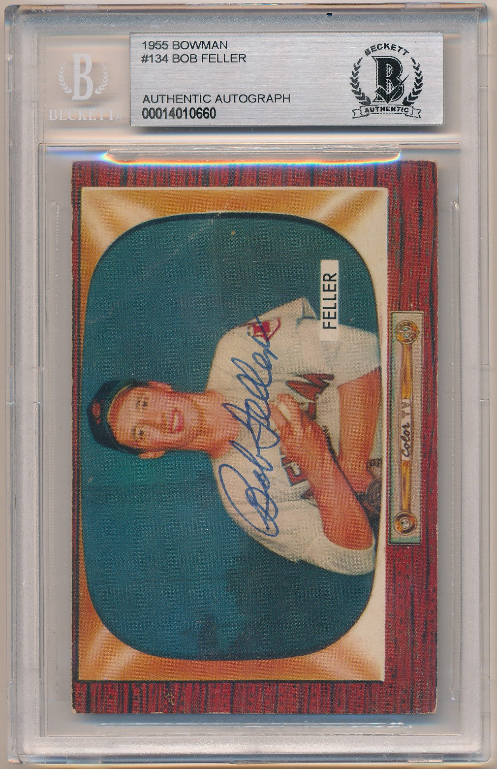 1955 BOWMAN #134 BOB FELLER AUTHENTIC AUTO BAS