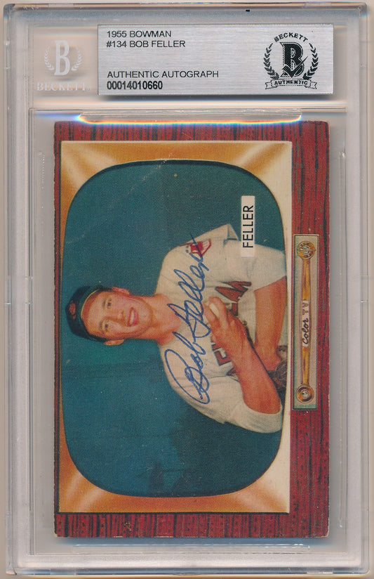 1955 BOWMAN #134 BOB FELLER AUTHENTIC AUTO BAS