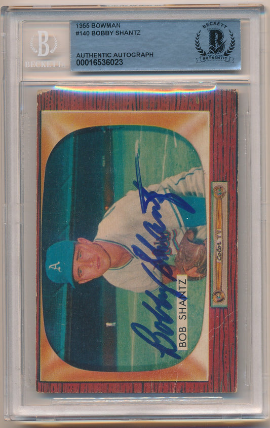 1955 BOWMAN #140 BOBBY SHANTZ AUTHENTIC AUTO BAS