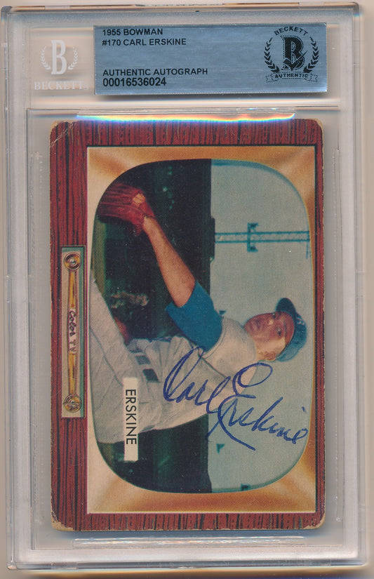 1955 BOWMAN #170 CARL ERSKINE AUTHENTIC AUTO BAS