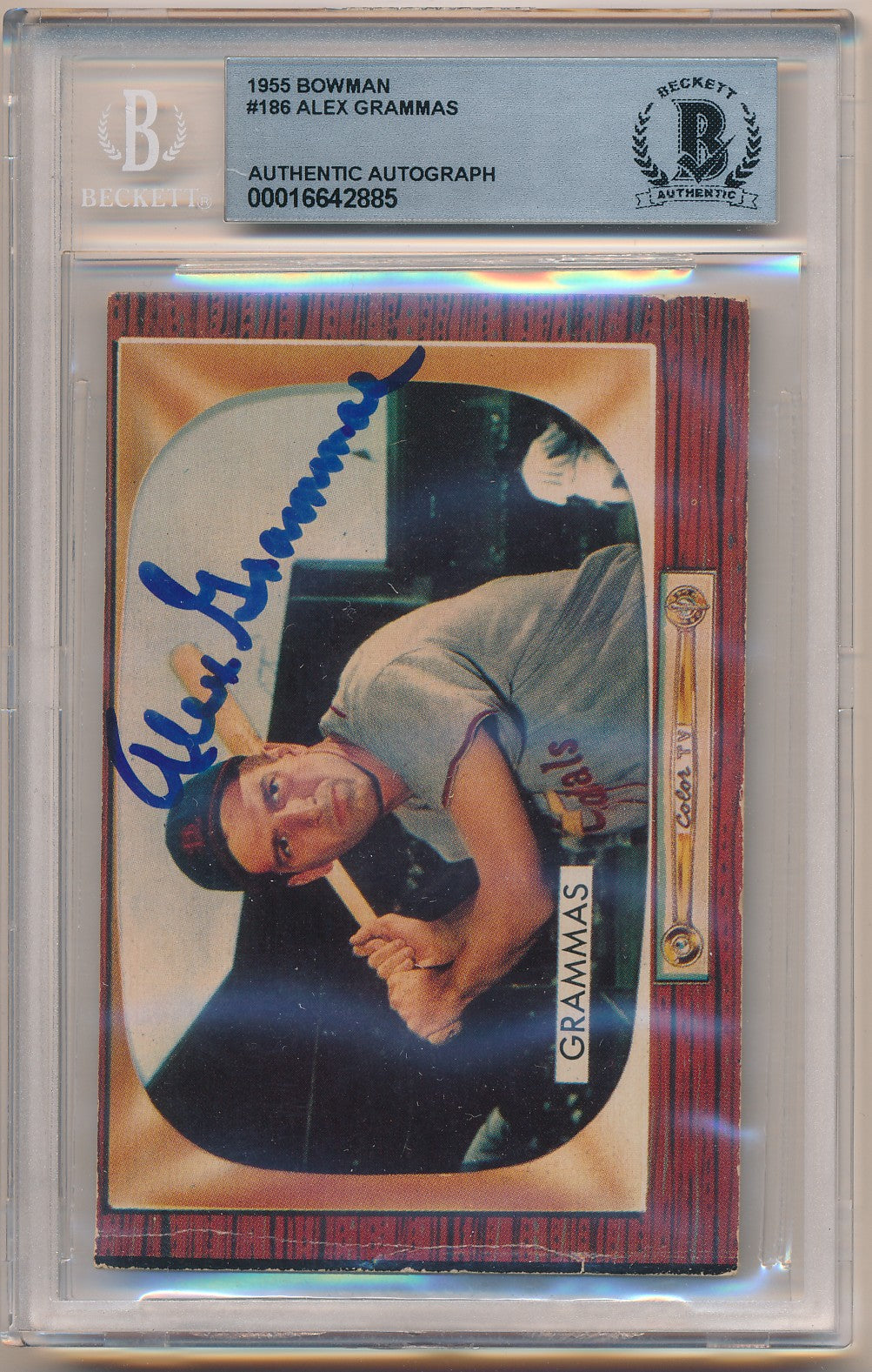 1955 BOWMAN #186 ALEX GRAMMAS AUTHENTIC AUTO BAS
