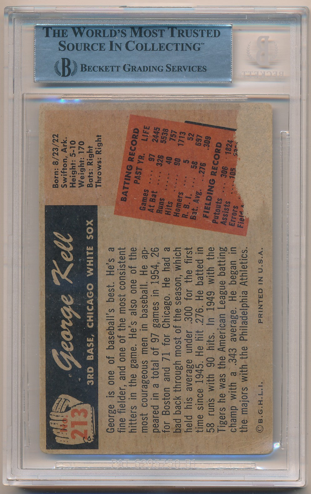 1955 BOWMAN #213 GEORGE KELL AUTHENTIC AUTO BAS