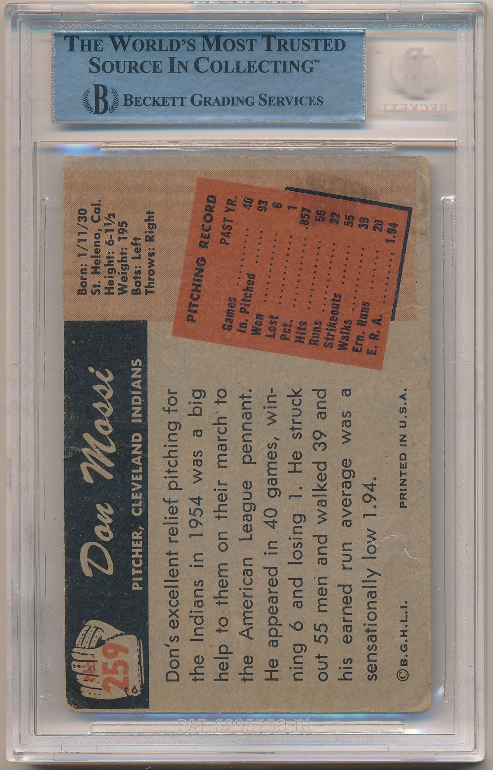 1955 BOWMAN #259 DON MOSSI AUTHENTIC AUTO BAS