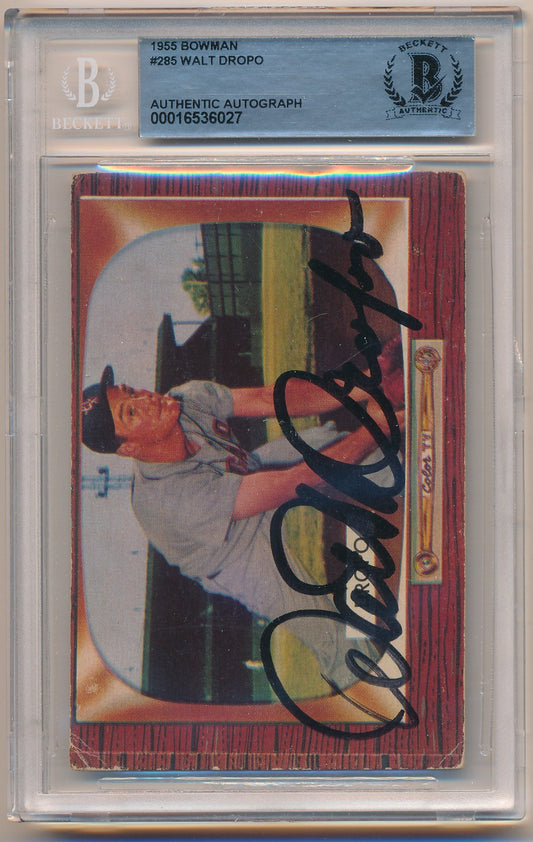 1955 BOWMAN #285 WALT DROPO AUTHENTIC AUTO BAS
