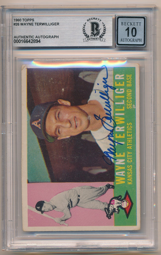 1960 TOPPS #26 WAYNE TERWILLIGER AUTHENTIC AUTO BAS 10