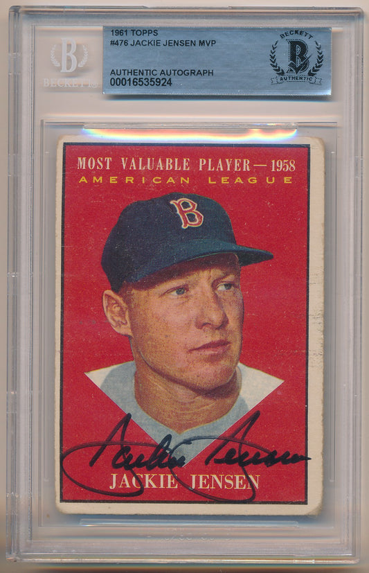 1961 TOPPS #476 JACKIE JENSEN MVP AUTHENTIC AUTO BAS