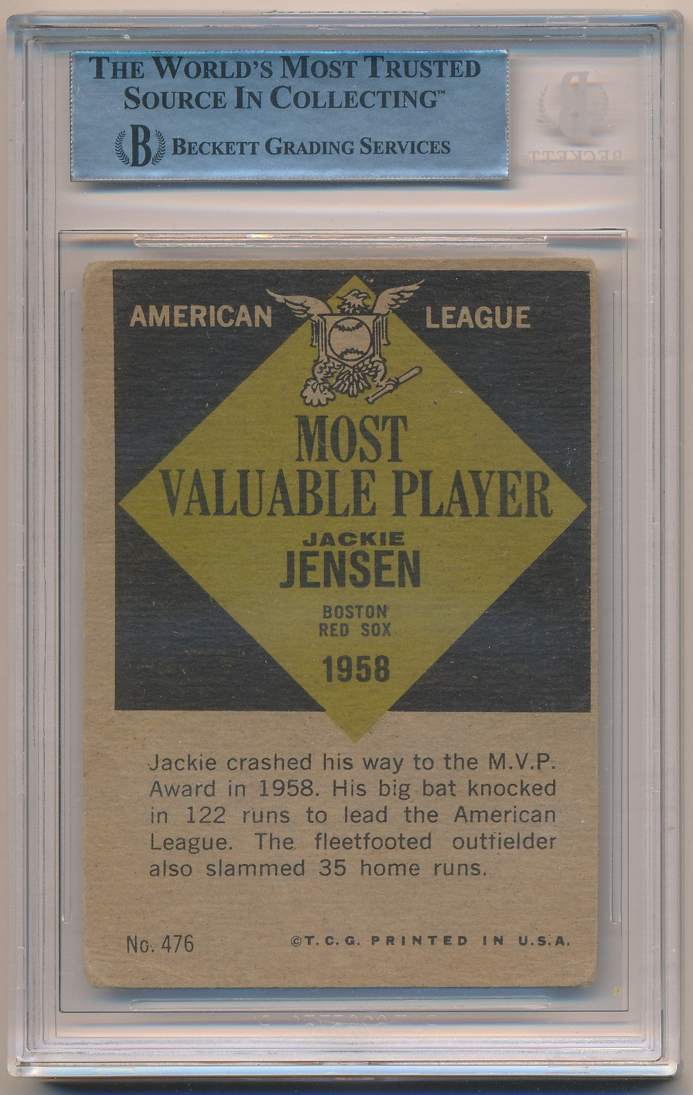 1961 TOPPS #476 JACKIE JENSEN MVP AUTHENTIC AUTO BAS
