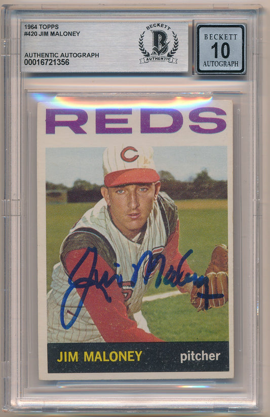 1964 TOPPS #420 JIM MALONEY AUTHENTIC AUTO BAS 10